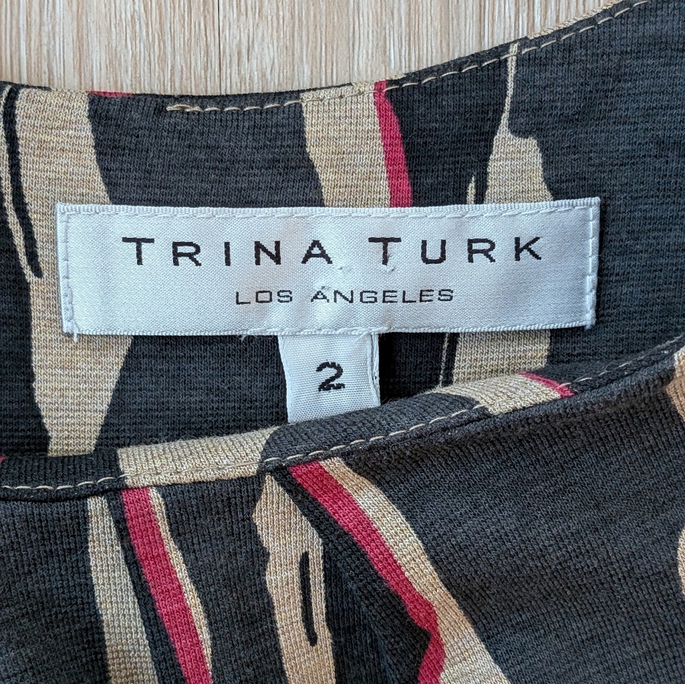 Trina Turk Dress Women's 2 Tie Belt Striped Sleeveless Abstract - Picture 2 of 8